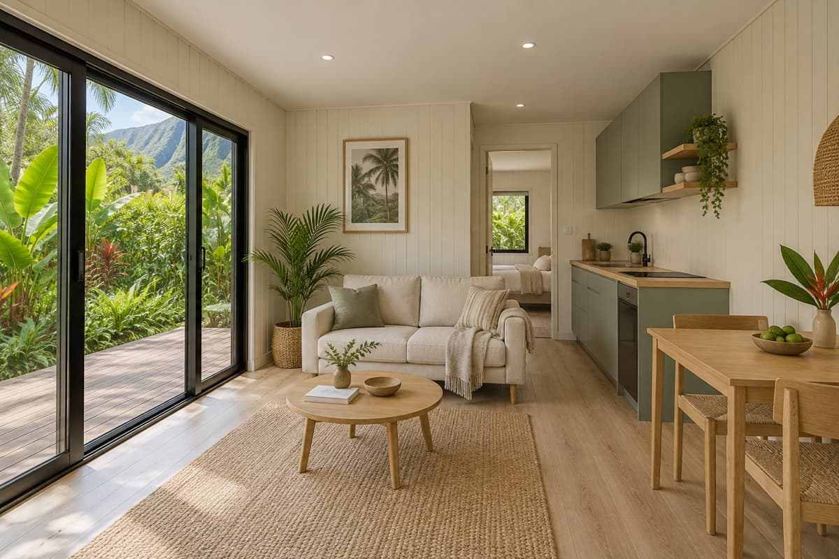 Inspiration générée d’un intérieur modulaire chaleureux